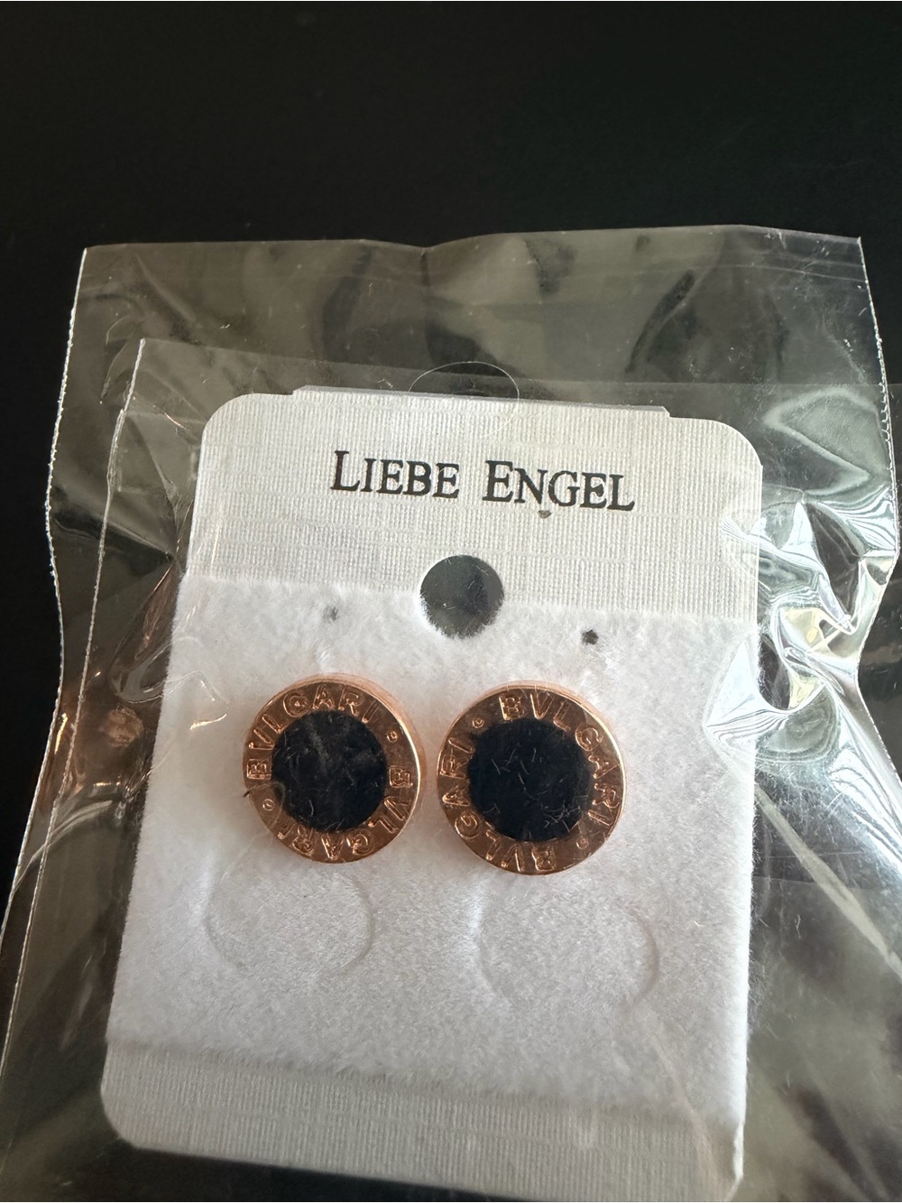 Rose Gold and Black Round Stud Earrings